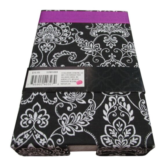 Hallmark Signature Memo Holder 60 Sheet Notepad Black White Box Purple Ribbon N - Picture 2 of 10